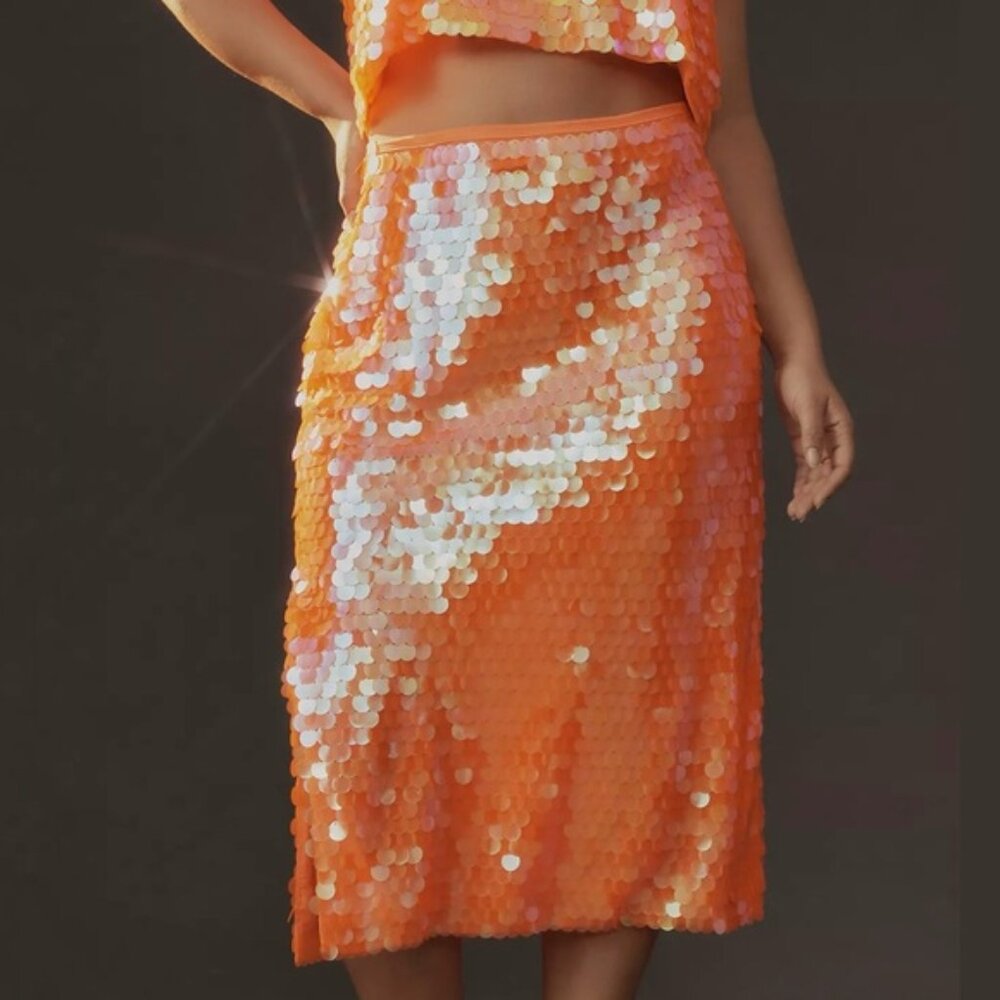 By Anthropologie Neon Paillette Sequin Midi Skirt sz 12